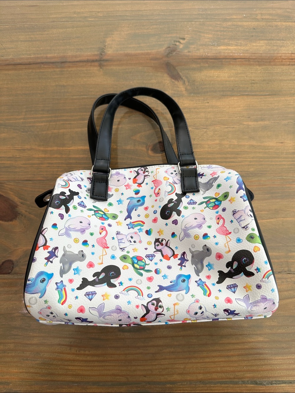 Cute Animal Print Satchel Handbag in White